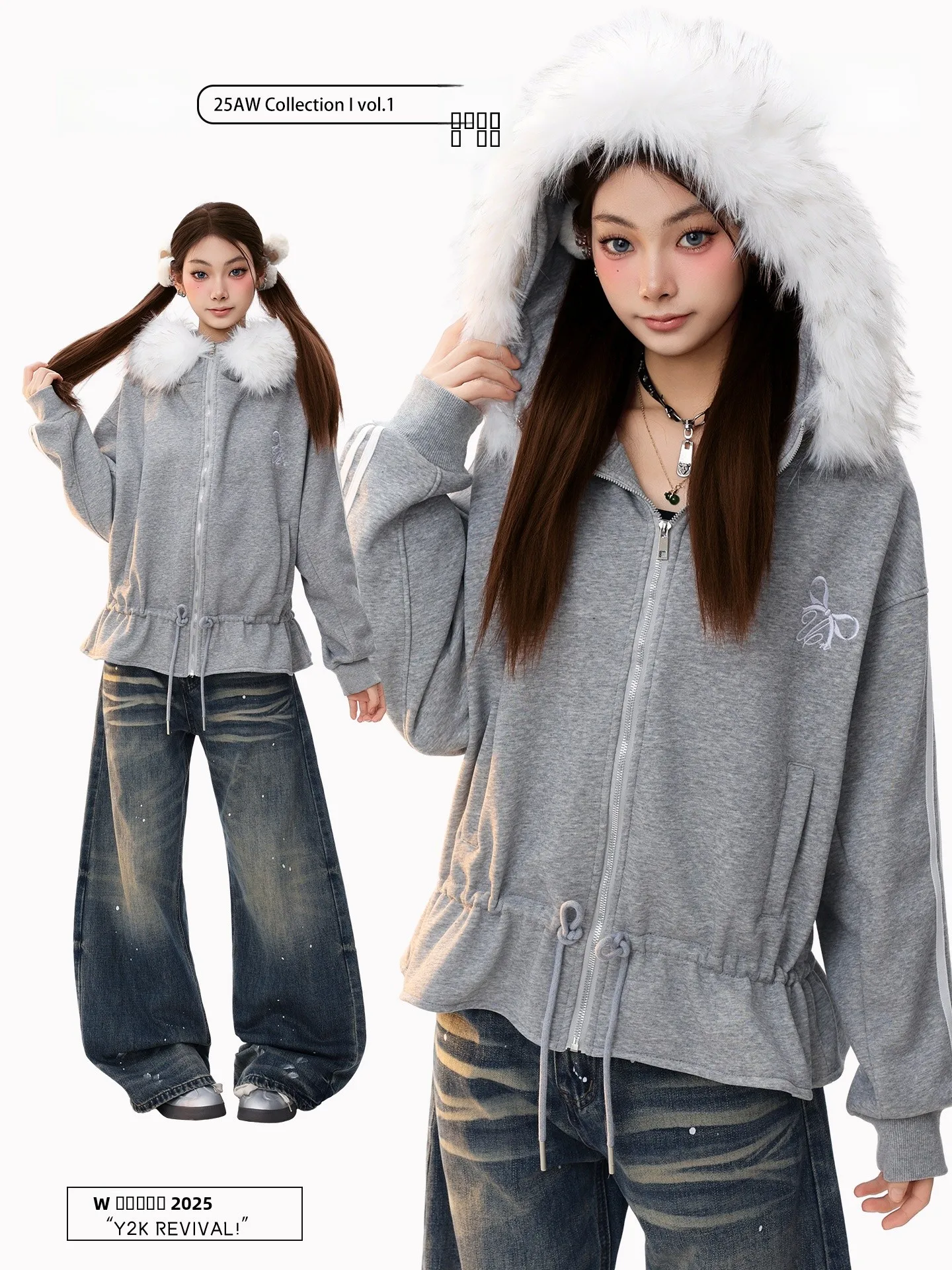 

PBB American Retro Hooded Fce Lined Zipper Thiened Warm Cotton Jaet Women's Casual Street Sle ort Coat