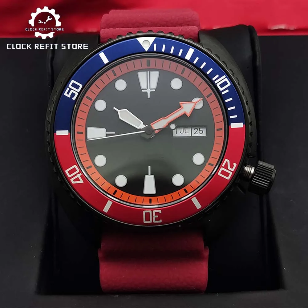 Мужские черные повседневные деловые автоматические механические часы с красным ремешком, зеленый светящийся циферблат, сапфировые часы