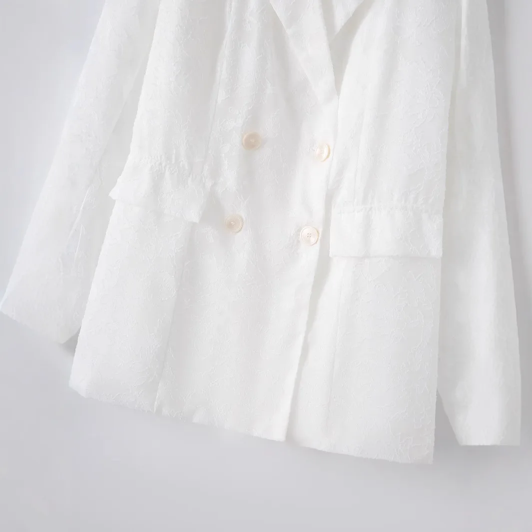 السترة النسائية ذات الطراز الأوروبي للربيع والخريف معاطف نسائية ذات ملمس مميز وأكمام طويلة من الدانتيل اللامع المجوف #4