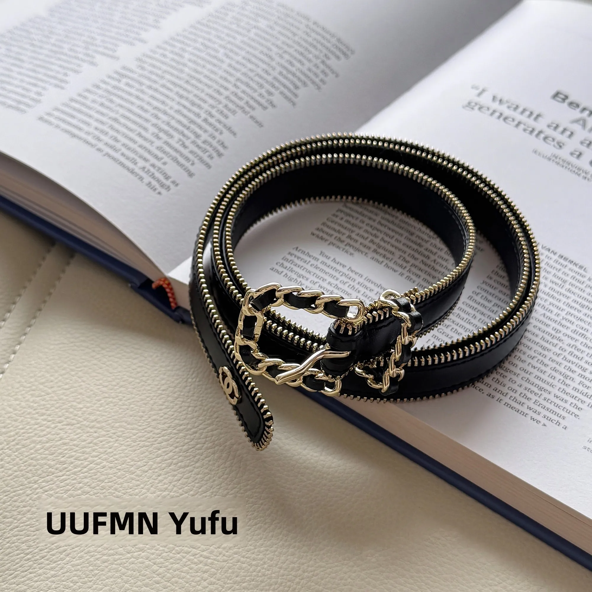 Handmade Leather Belt Luxury Casual Fashion Decorative Universal Fit UUFMN Italian Brand Chain Belt Women's Fashion Accessory