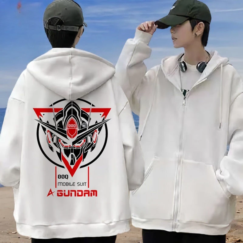 Gundam Unicorn Rx0 witte hoodie heren anime rugprint katoen casual lange mouw herfst winter streetwear mode cosplay jas