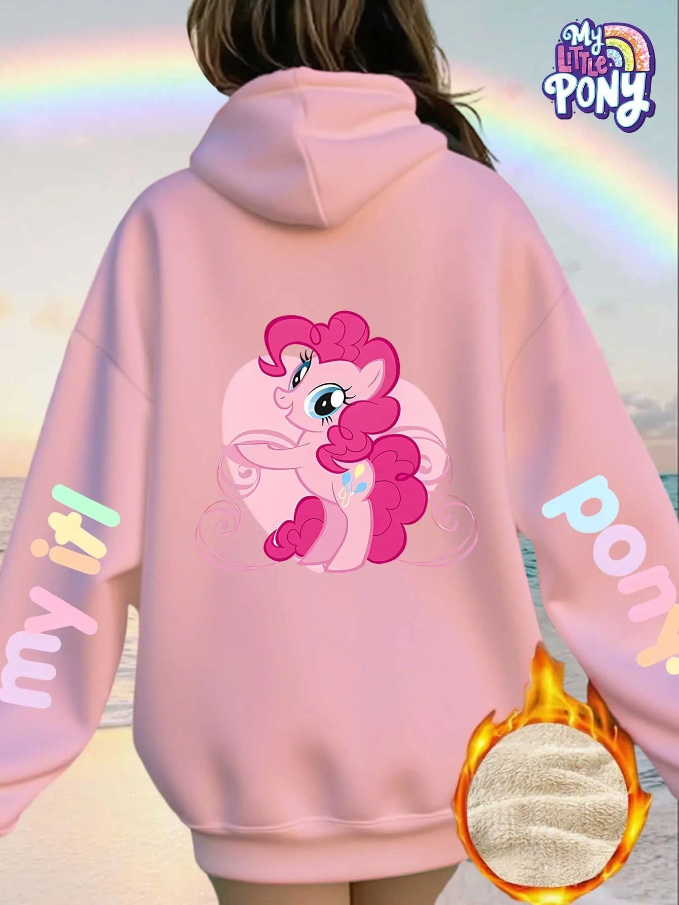 Sudadera con forro para mujer de invierno, edición de colaboración My Little Pony, diseño de burbujas de ponis divertidos de la fiesta rosa de "My Little Pony"