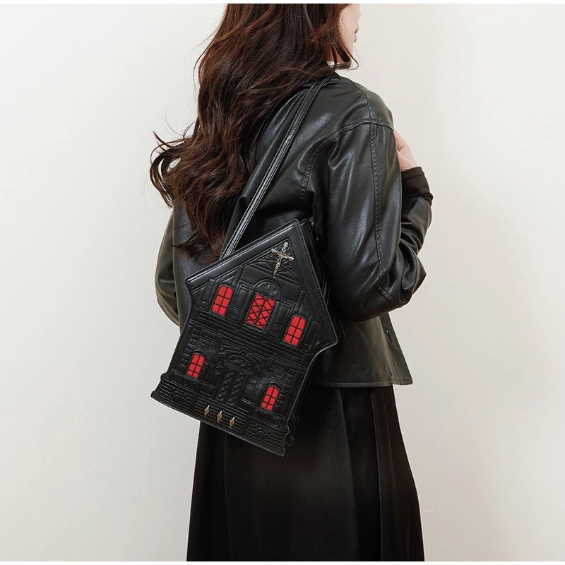 

Halloween Creative Women's Bag Three-dimensional House Shape Crossbody Bag Fashion Rivet Shoulder Bag New Style Funny Handbag