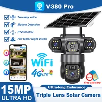 Cámara Solar V380 4G para Exteriores, Impermeable, Inalámbrica, con Tres Lentes HD, Visión Nocturna a Todo Color, Detección de Movimiento RIP, Cámaras de Seguridad
