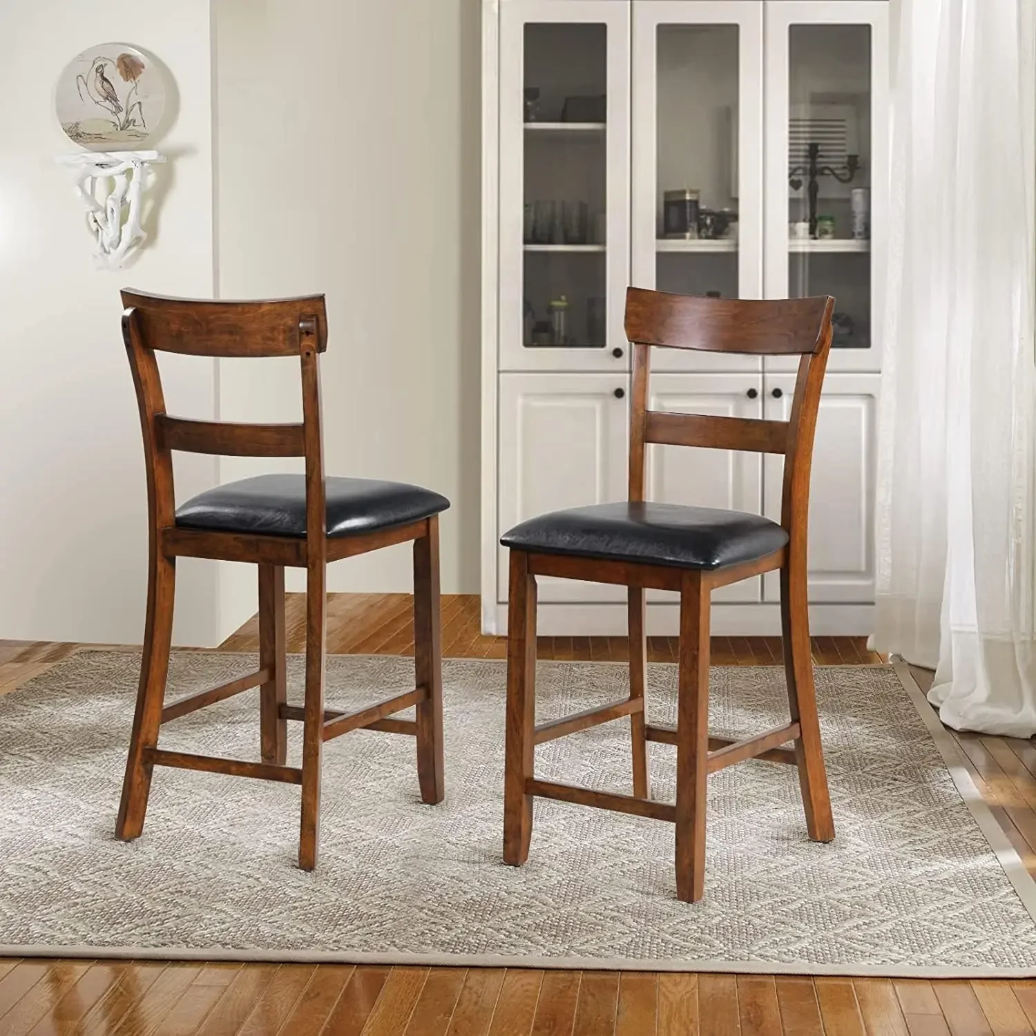 Counter Height Bar Stools Set of 6, Farmhouse 25.5” Solid Wood High Dining Chairs with Cushion, Counter Stools with Back for Kit