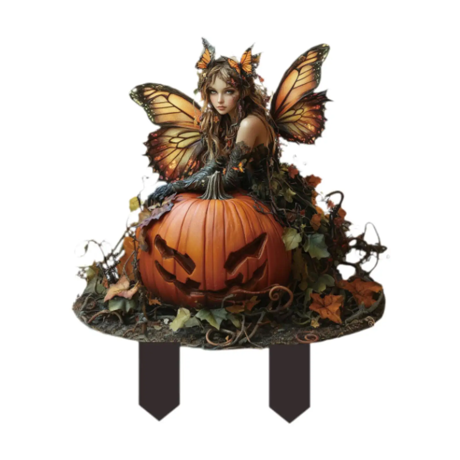 2D Garden Stake Pumpkin and Fairy Acrylic Plaque for Backyard Porch Patio