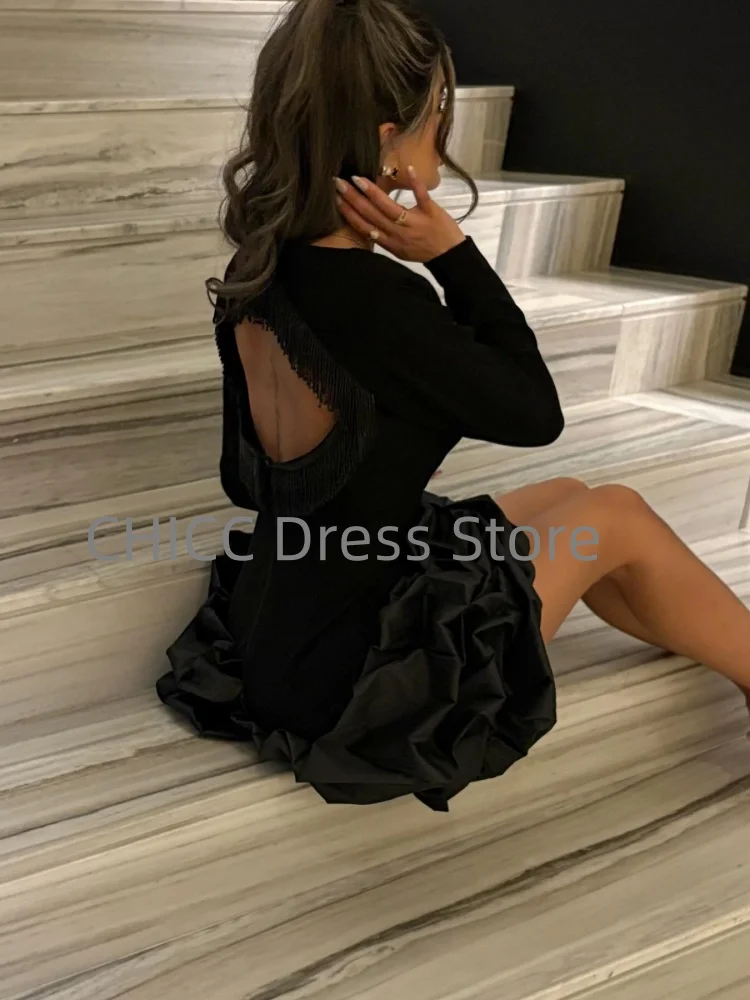 ชุดราตรี 2025 O-คอยาวแขนยาวBacklessกระโปรงมินิชุดพิเศษElegant Party Dress Vestidos De Festaที่กําหนดเอง