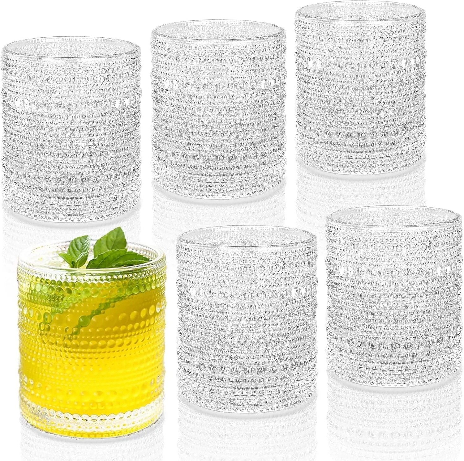 

Vintage Hobnail Cocktail Glasses Set of 6, 10 oz Textured Bubble Drinking Cups for Water and Drinks