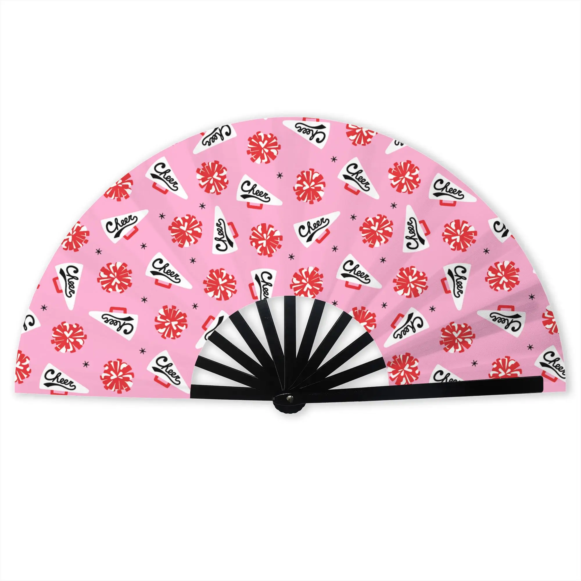 Cheerleader Pom Poms And Megaphone  Hand Fan Promotional Gift Party Pink Red Durable Folding Fans Creative Bulk Pack Fan