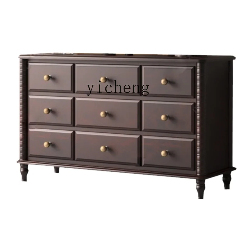 ZK Solid Wood Household Entrance Cabinet Mild Luxury Retro Nine-Drawer Cabinet Walnut Drawer-Styled Bedside Table