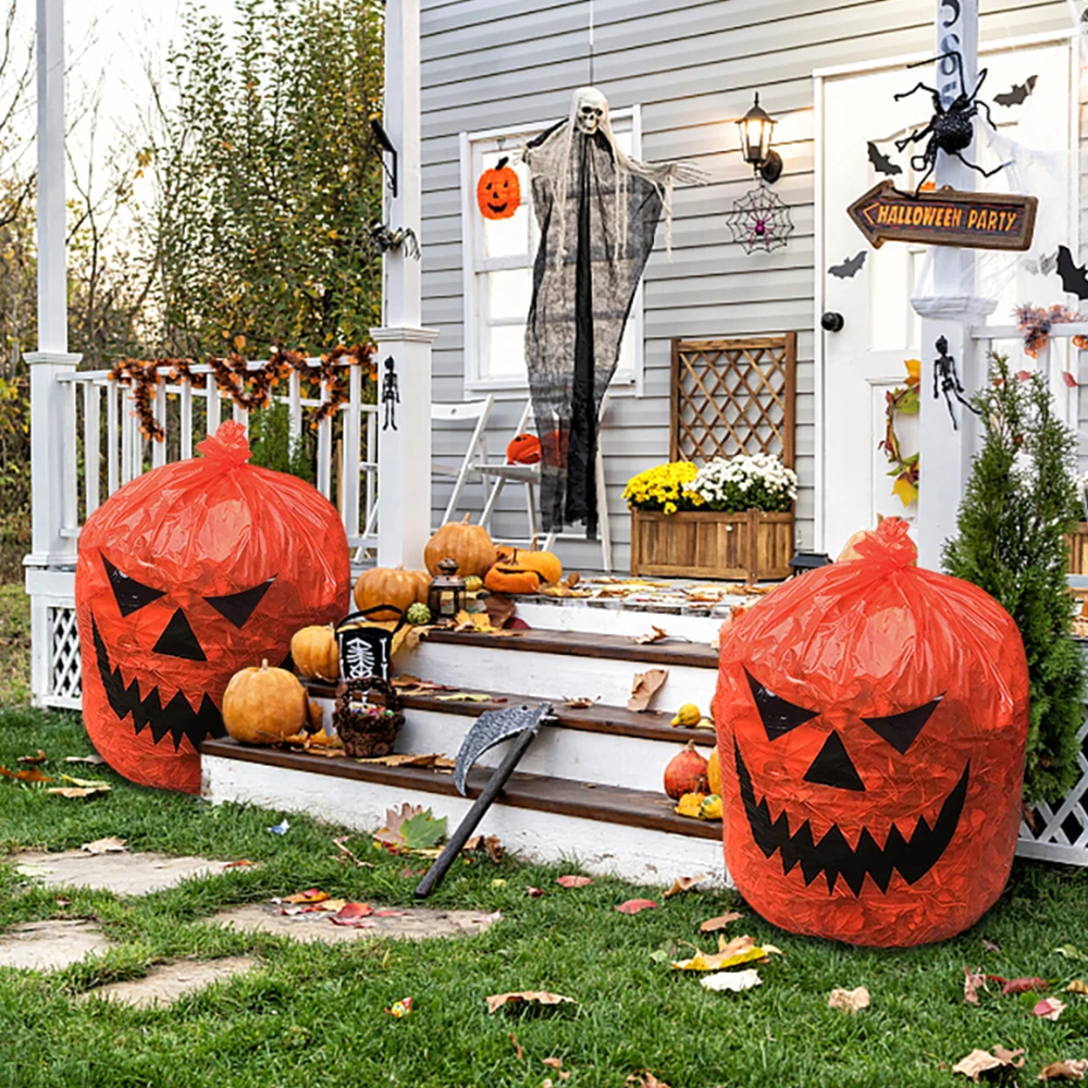Große Halloween Kürbis Kunststoff Müll Blatt Taschen für zu Hause im Freien Herbst Garten Garten Dekoration Rasen tasche Halloween Party Requisiten – Detail 3