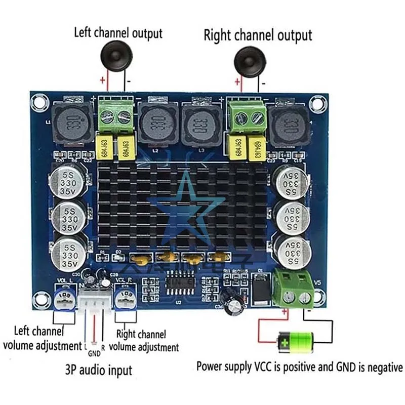 Xh-M543 High-Power Digital Power Amplifier Board Tpa3116D2 Audio Amplifier Module Class D Two-Channel 2*120W