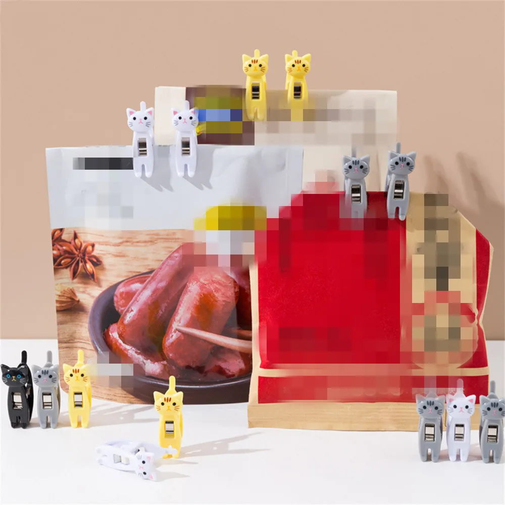 6 cartoon cat shaped plastic clips, bookmarks, binders, snacks, sealing clips, drying clips, clothes, socks, fixing clips