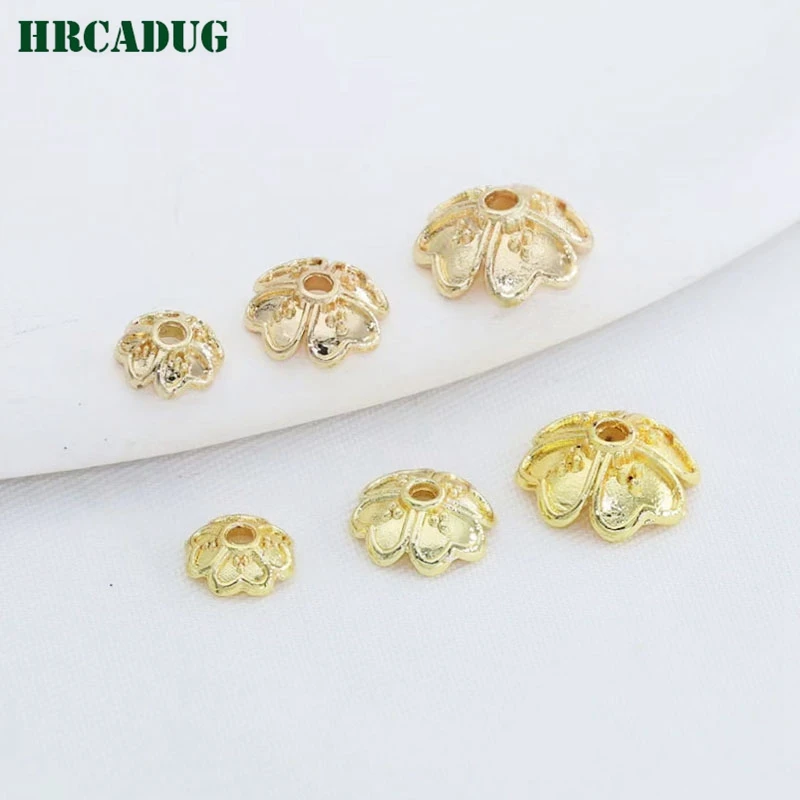 

30pcs 18K/14K Gold Plated Flower Bead Caps Copper Metal Beads End Cap For Jewelry Making DIY Accessories Necklace Beaded Caps