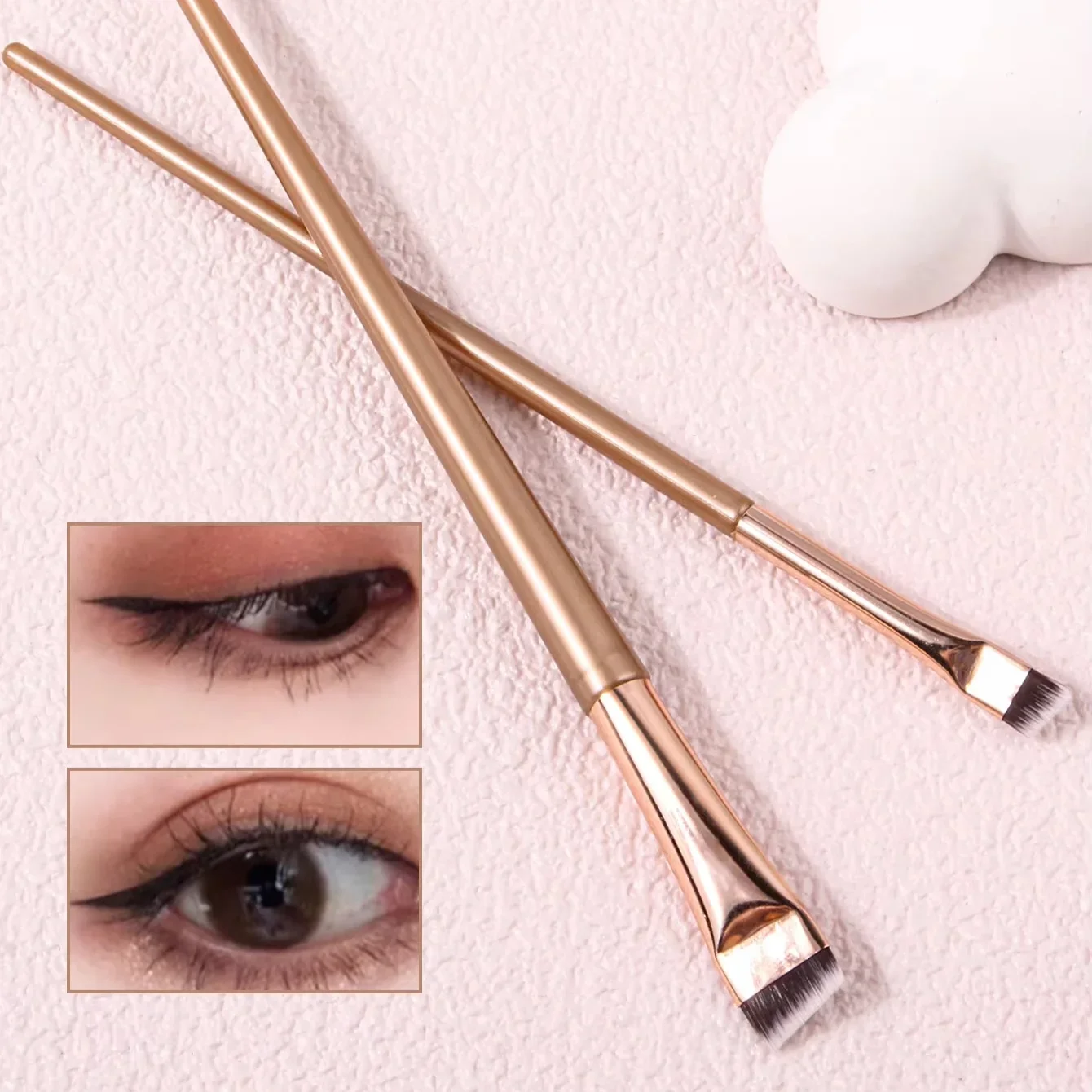 2PCS Fine Blade Eyeliner Brush, Ultra Thin Sickle Angled Eyebrow Eyeshadow Under Eyelid Lying Silkworm Contour Makeup Brushes