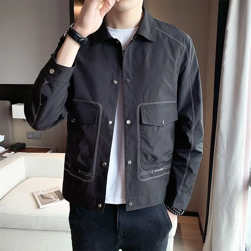 

High-End Casual Men's Jaet Youthful Haome Long Sve Turn-down Collar Slim Fit Outerwear for Trendy Men
