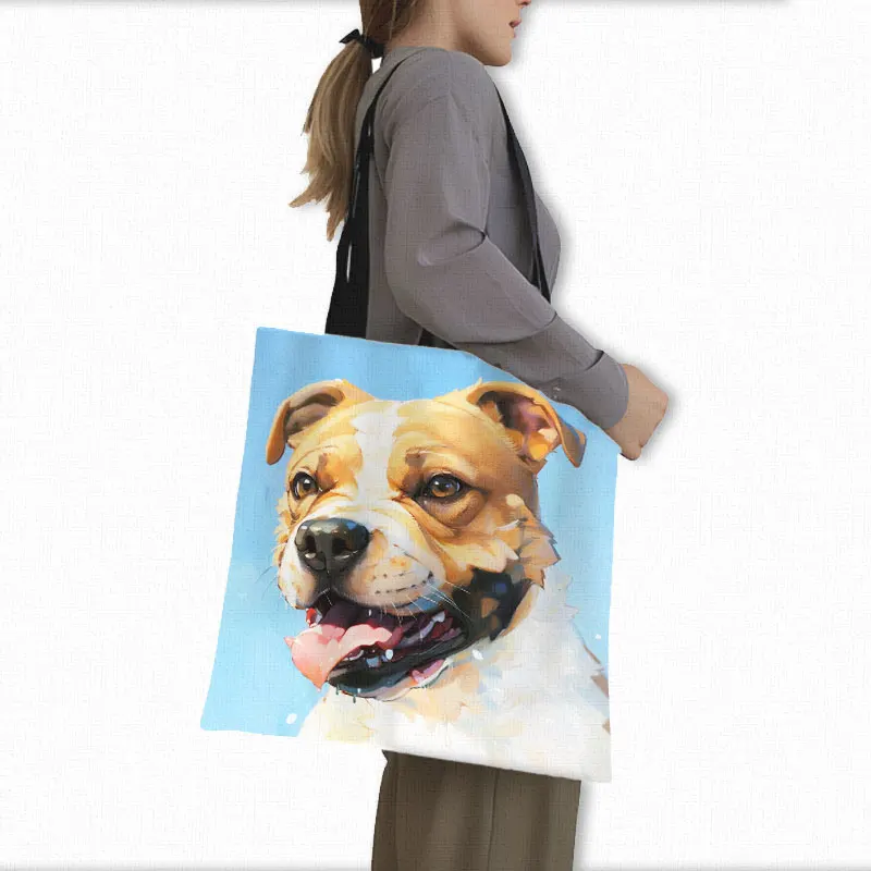 Oil Painting Dogs Shopping Bag Colorful Puppy Golden Retrieve Tote Bag Labrador Dog Handbag Border Collie Shoulder Bag Bookbag