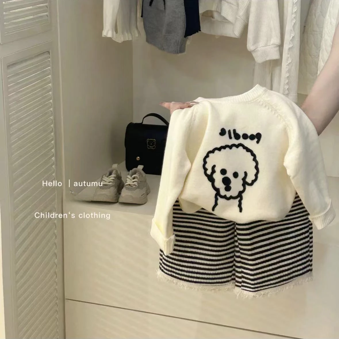 

Детская одежда, корейский стиль 2024, новинка, милая мультяшная маленькая собака, вязаный свитер, универсальный свитер для детей и младенцев