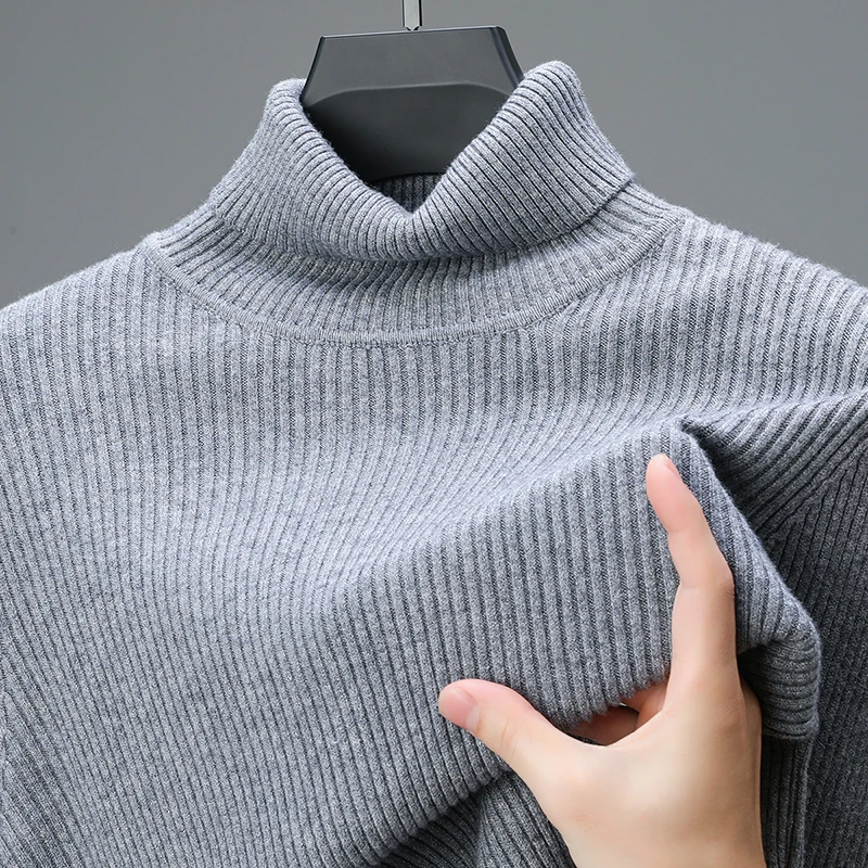 Men's High Quality Lapel High Collar Knitwear, Slim Fit Inner Wear Long-Sleeved Sweater, Fashion Handsome Gray All-Match T-shirt