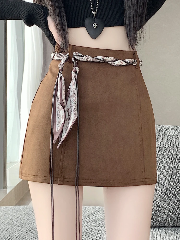 

Женская осень и зима 2025 года, новая утягивающая и антибликовая универсальная короткая юбка трапециевидной формы с высокой талией для девочек