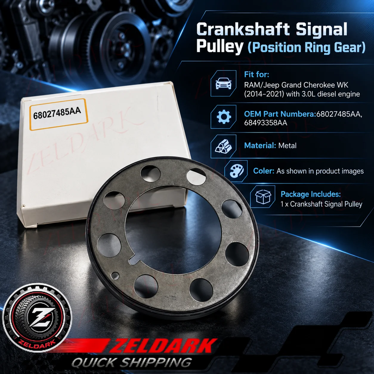OEM 68027485AA 68493358AA AA92-Crankshaft Signal Pulley For RAM Jeep Grand Cherokee WK 2014 - 2021 3.0 Diesel Engine