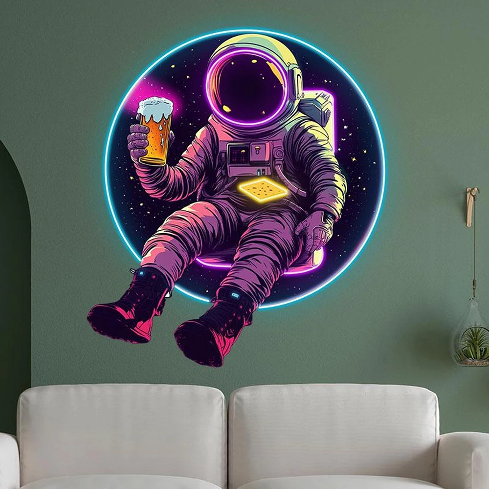 Astronaut Drinking Beer Neon Sign Personalzied Custom Living Room Home Party Wall Decor LED Neon Light Beer Club Pub Decor Signs