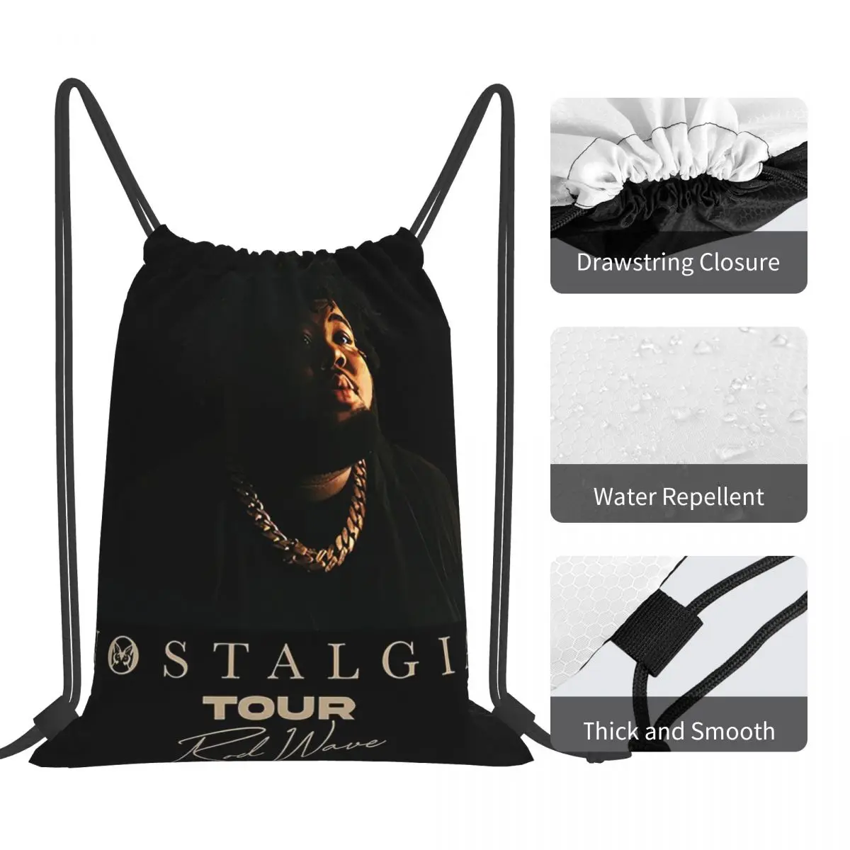 Rod Wave Nostalgia Tour Rap กระเป๋าเป้สะพายหลังกระเป๋าสตางค์ Drawstring Bundle กระเป๋าเก็บกระเป๋ากระเป๋าหนังสือสําหรับชายหญิงนักเรียน