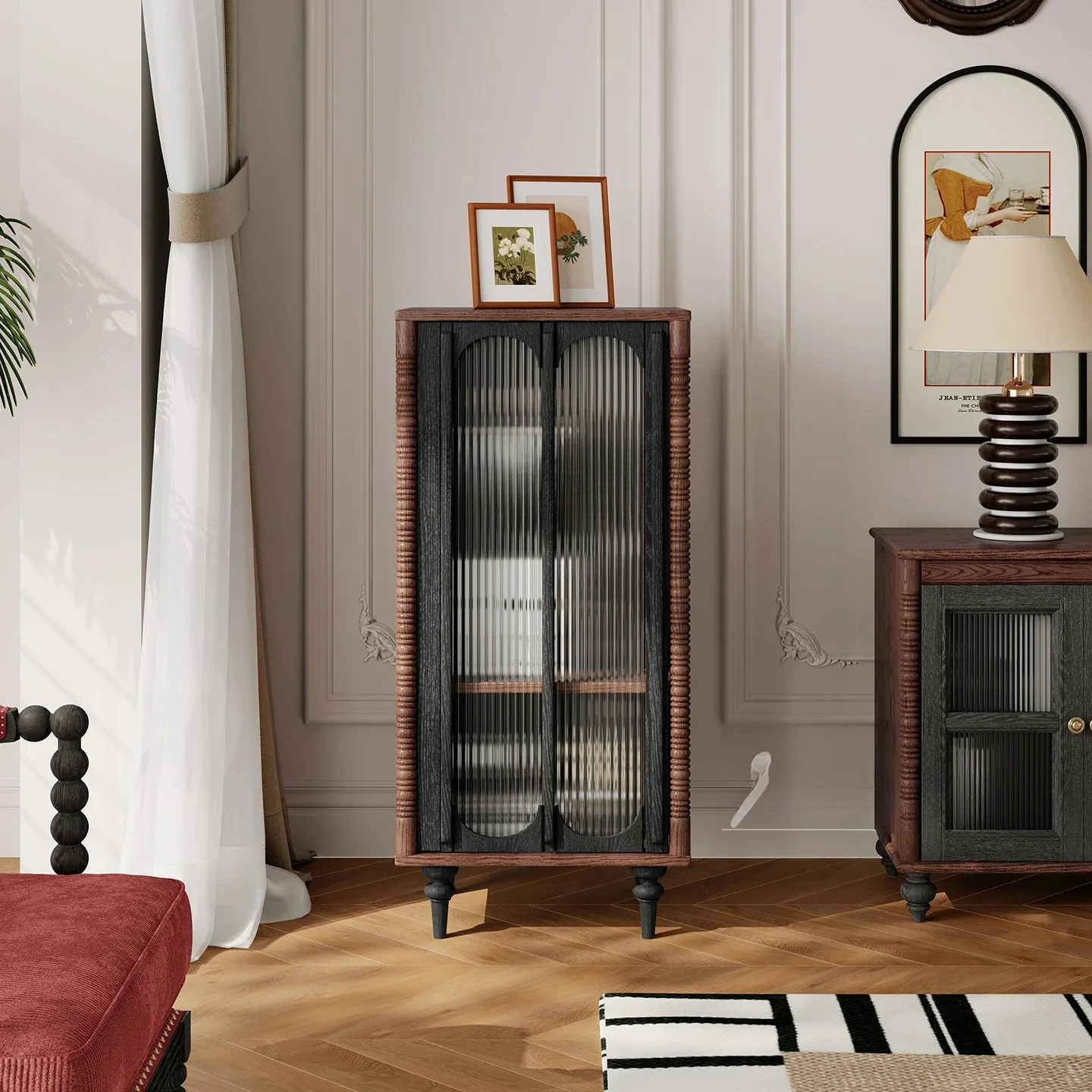 

xzzFrench retro wine cabinet pure solid wood TV cabinet antique living room storage cabinet