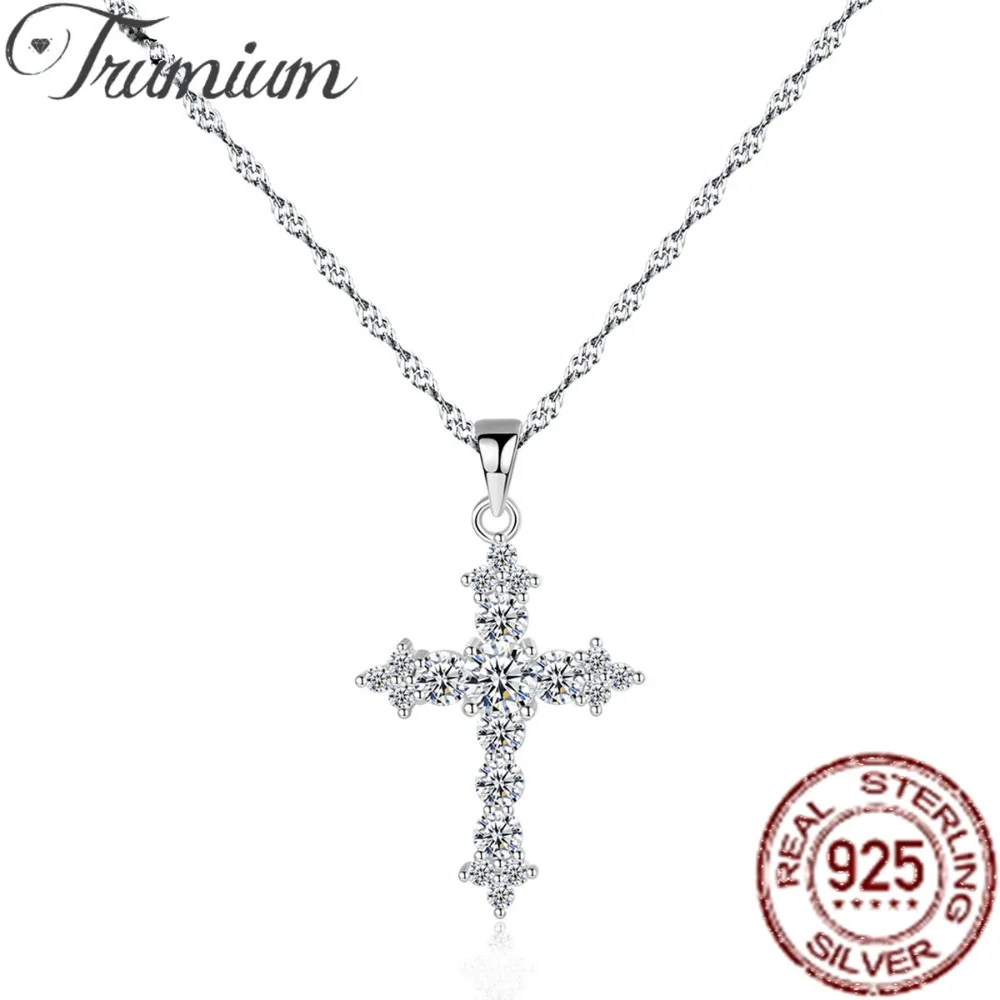 Trumium 925 Sterling Silver Cross Pendant Necklace for Women Men Hypoallergenic Tarnish Free 5A Cubic Zirconia Gift Fine Jewelry