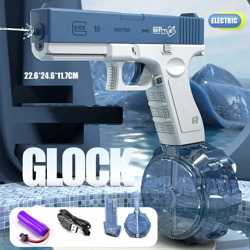 2PCSNew Water Gun Electric Glock Pistol Shooting Toy Full Automatic Summer Beach Toy For Kids Children Boys Girls Adults