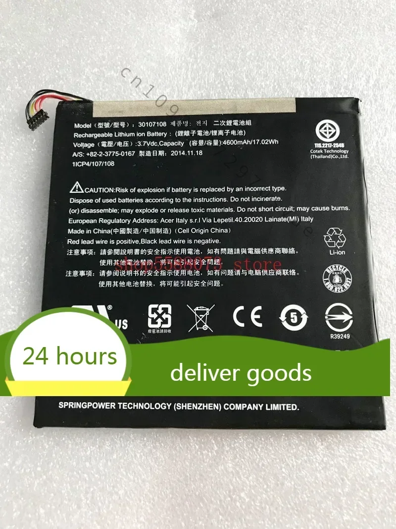 3.7V 4600mAh 30107108 Battery for Iconia Tab 8 A1-840 A1-840FHD A1840 A1401 A1840FHD10L2 Laptop battery