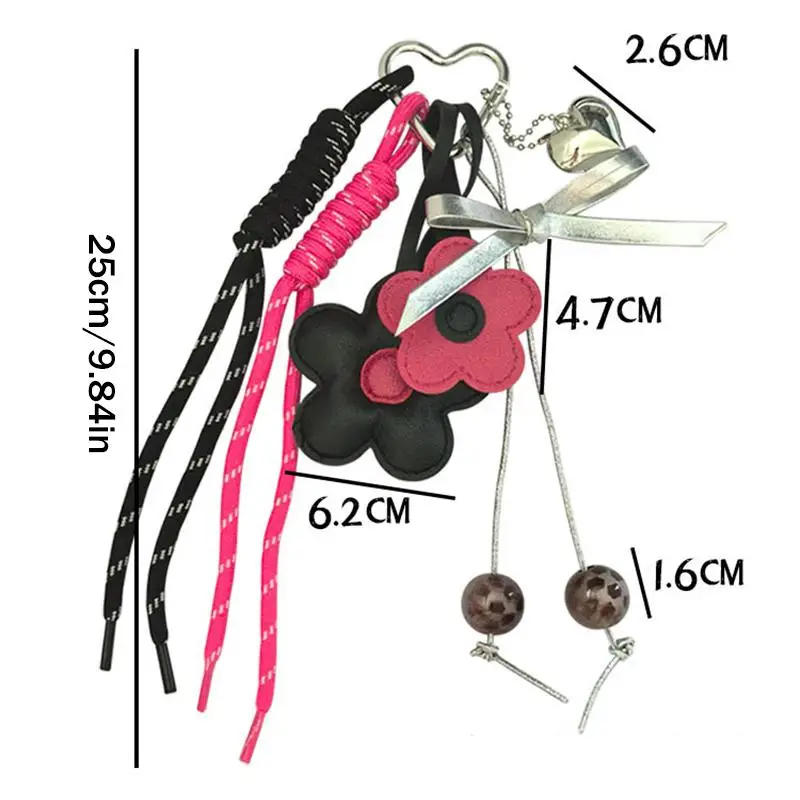 PU Leather Heart and Flower Bag Charm for Women Keychain Boho Pendant Cute Accessory for Purse Tote Birthday Gift