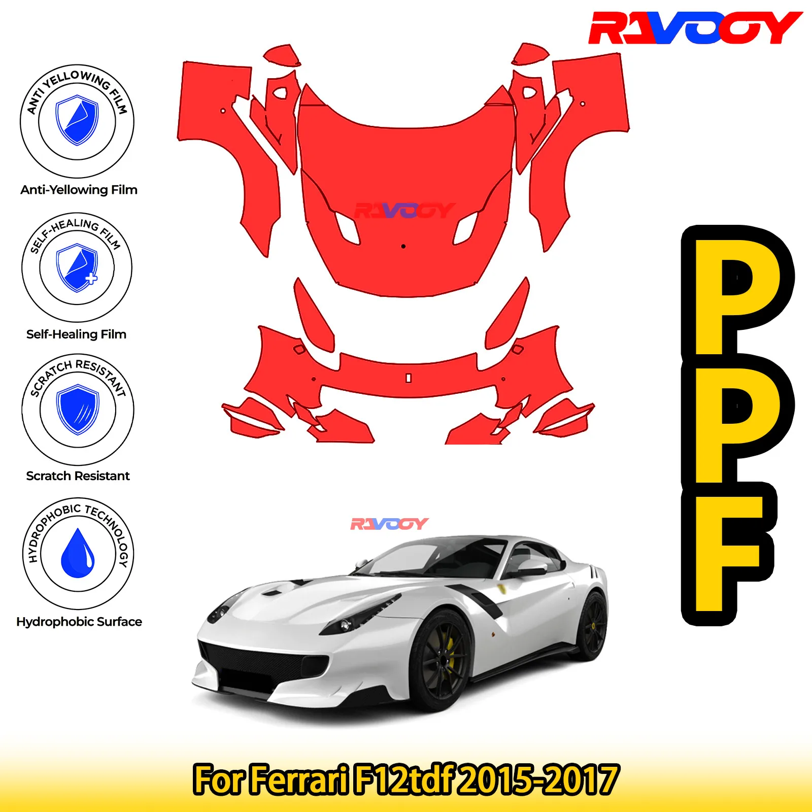

Для Ferrari F12tdf 2015-2017 глянцевая матовая черная предварительно вырезанная передняя защитная пленка PPF Kit