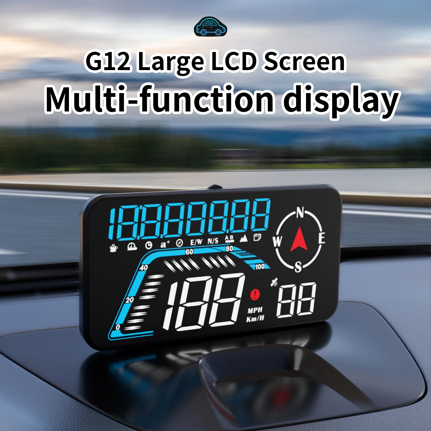 HD Vehicle Speedometer Universal GPS HUD Gauge G12 Head-up Display for All Car with Fatigue Driving Reminder Car Projector Alarm