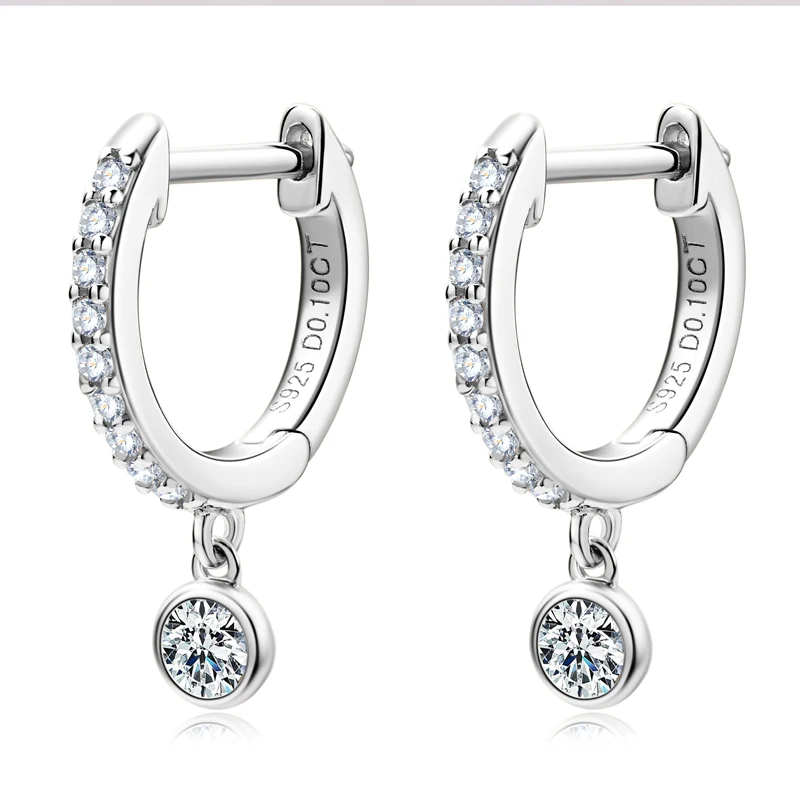 RAPRGOLD GRA Certified Round Moissanite Hoop Earrings for Women 925 Sterling Silver Huggie Earring Fine Jewelry Gifts Pendientes