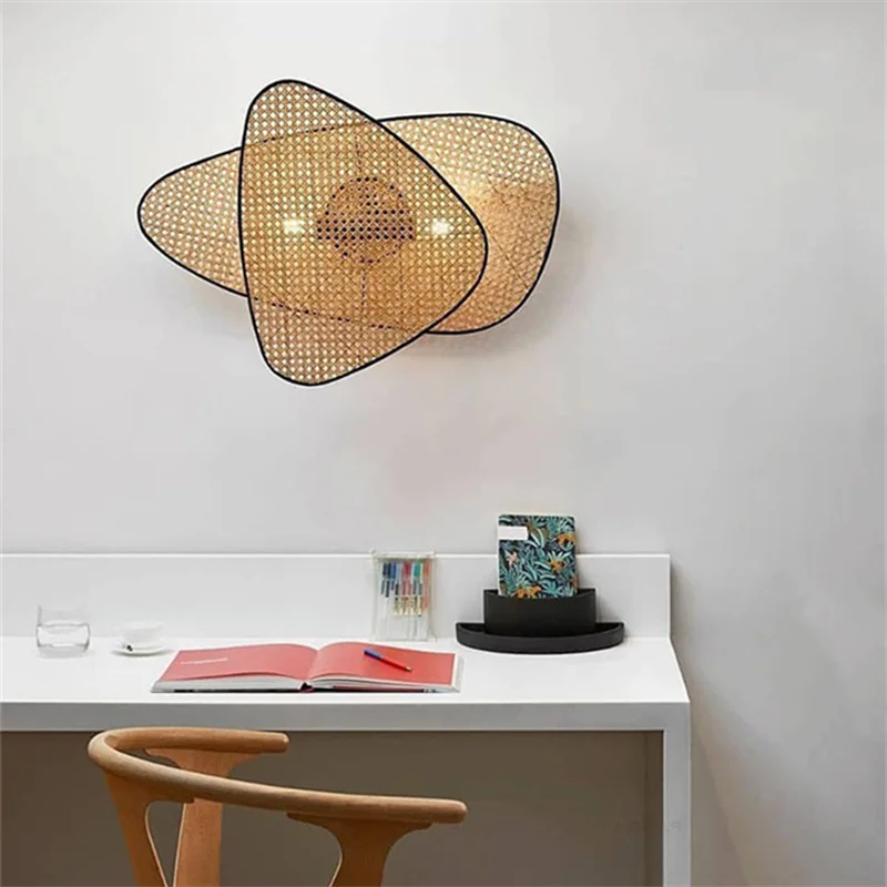 Nordischer Kronleuchter Wohnzimmer Studio Küche Holz Bambus Lampe Kronleuchter Blatt Gitter ländliche handgemachte Imitation Rattan Lampe