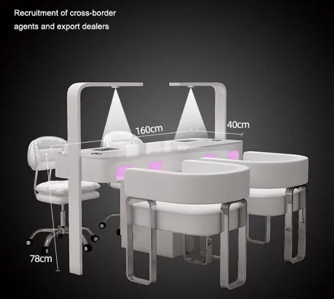 A manicure table and chair set with a second-generation vacuum cleaner and red light grill