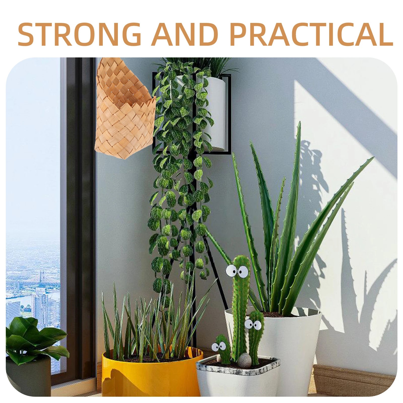 

Wood Chips Hanging Flower Basket Elegant Woven Wall Planter for Home Balcony Yard Office Decorative Flower Storage Basket