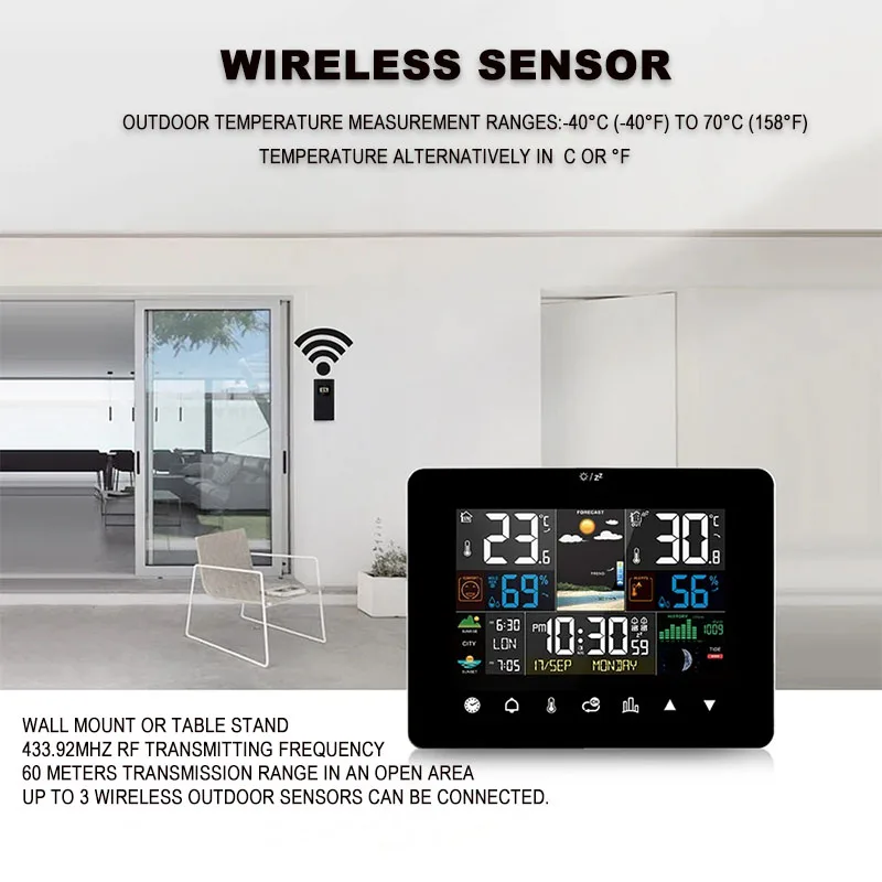 Sveglia multifunzionale per stazione meteorologica, termometro Wireless e igrometro, Touch Screen, alba e tramonto, 3362G