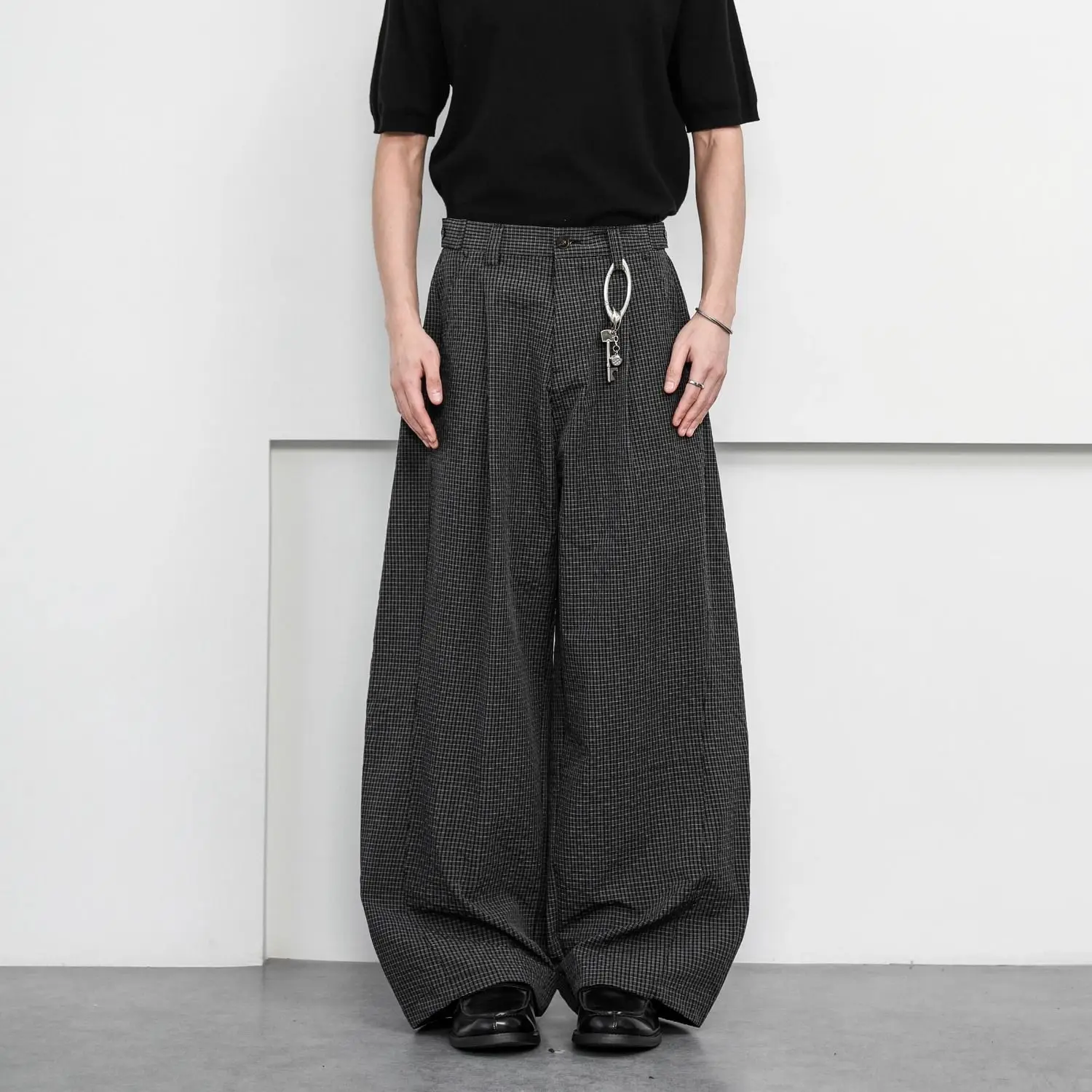 Men's Bubble Grid Wrinkles Retro Wide Leg Pants Autumn Young Boy Trendy Straight Male High Waist Casual Loose Trousers