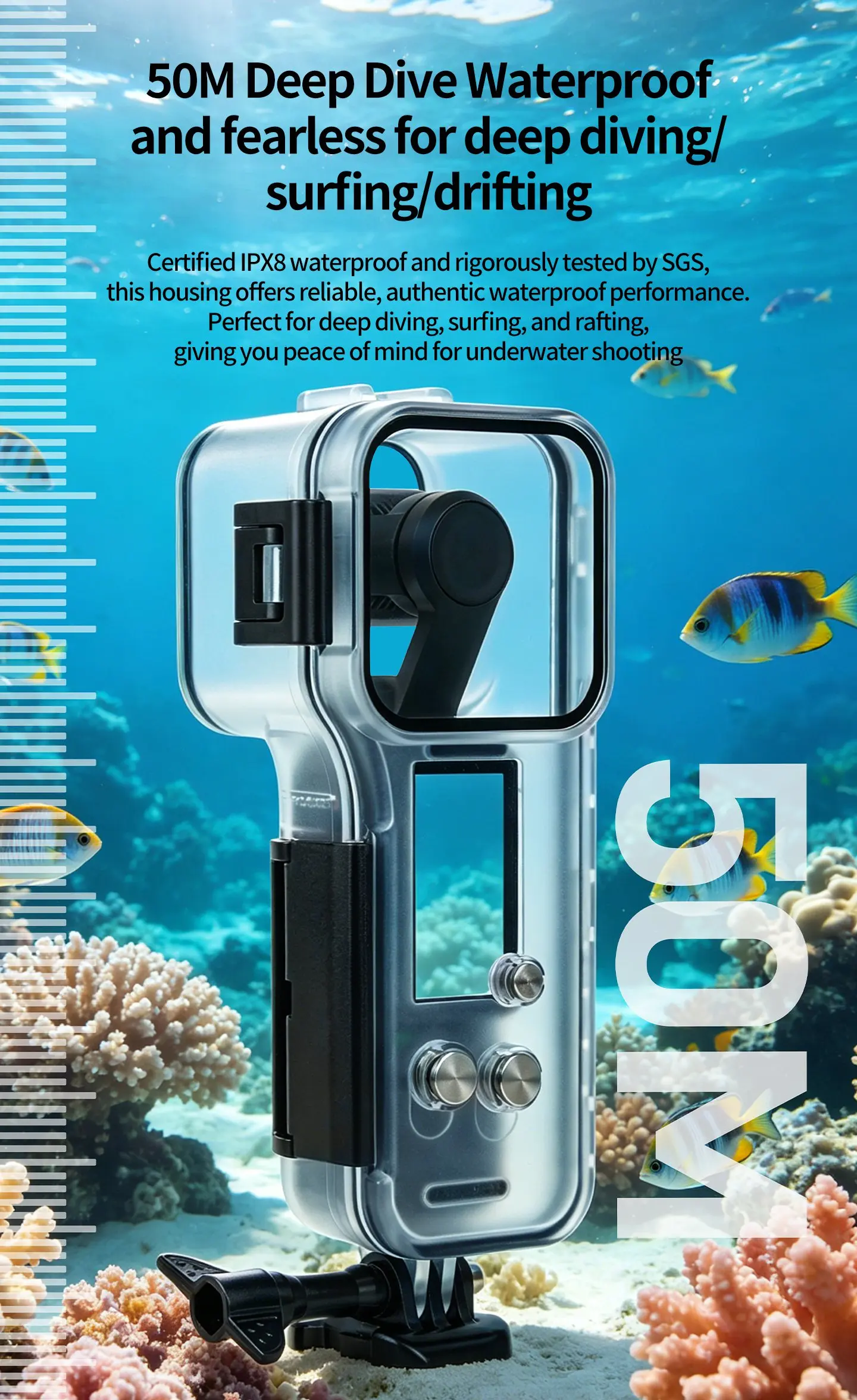 Für DJI Pocket 3 4 Gimbal-Kamera Wasserdichtes Gehäuse 50M Unterwasser-Tauchgehäuse Anti-Meerwasser-Korrosions-Schutz Kaltschuh-Erweiterungshalterung – Detail 15