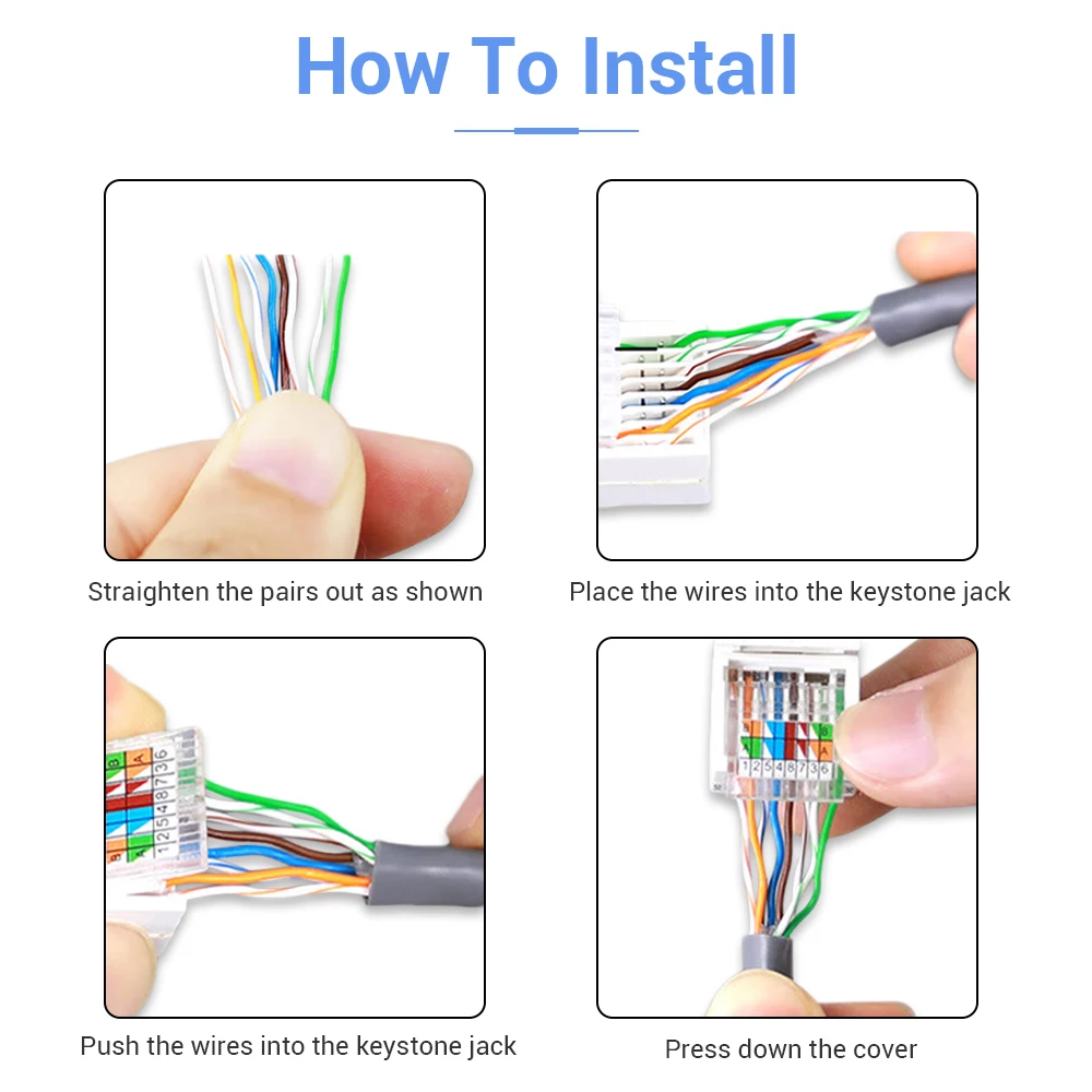 WoeoW Cat6 RJ45 Tool-Less Keystone Ethernet Module Female Jack Network Punch Down Connector (Not compatible with Patch Panel)