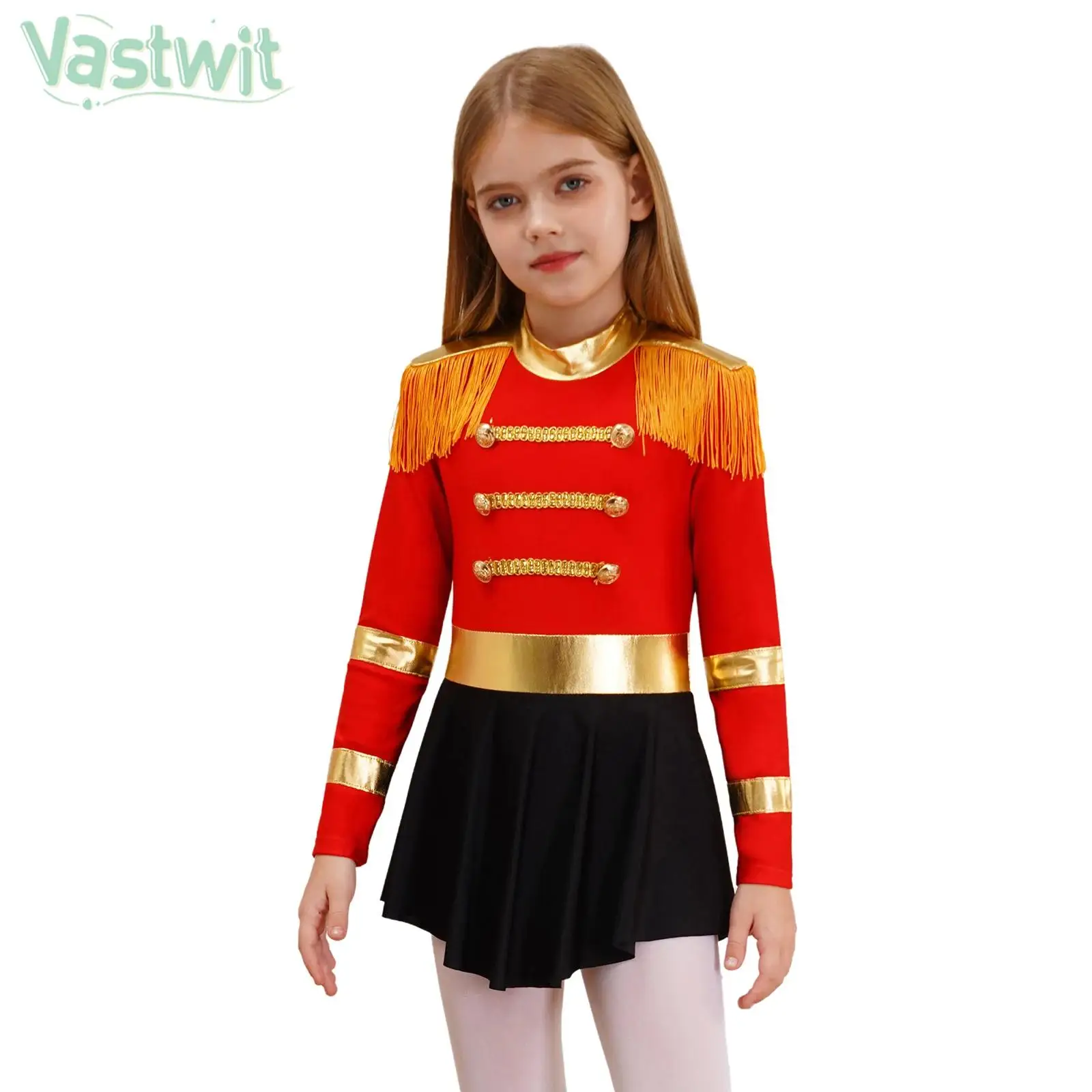 

Kids Girls Halloween Carnival Circus Ringmaster Showman Cosplay Performance Costume Long Sleeve Bodysuit Drum Band Parade Dress