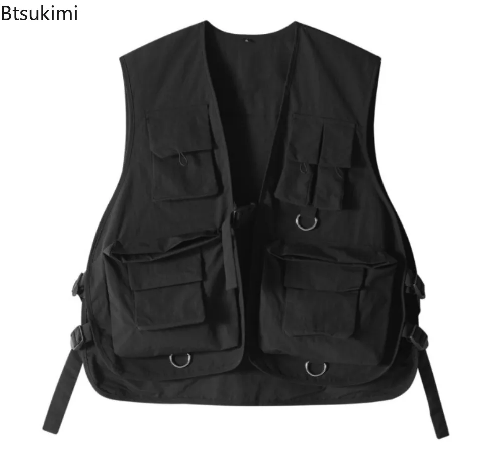 Multi Pockets Cargo Vests Men's Solid Casual Hip Hop Style Sleeveless Vest Jackets Men Women Loose All-match Outdoor Work Tops