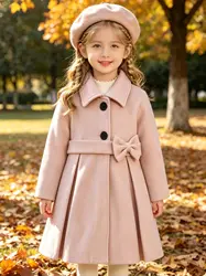 New Baby Girls Faux Woolen Jacket Coat Kids Winter Outerwear Clothes Children Spring Autumn Mid-length Windbreaker for 2-6Y Wear