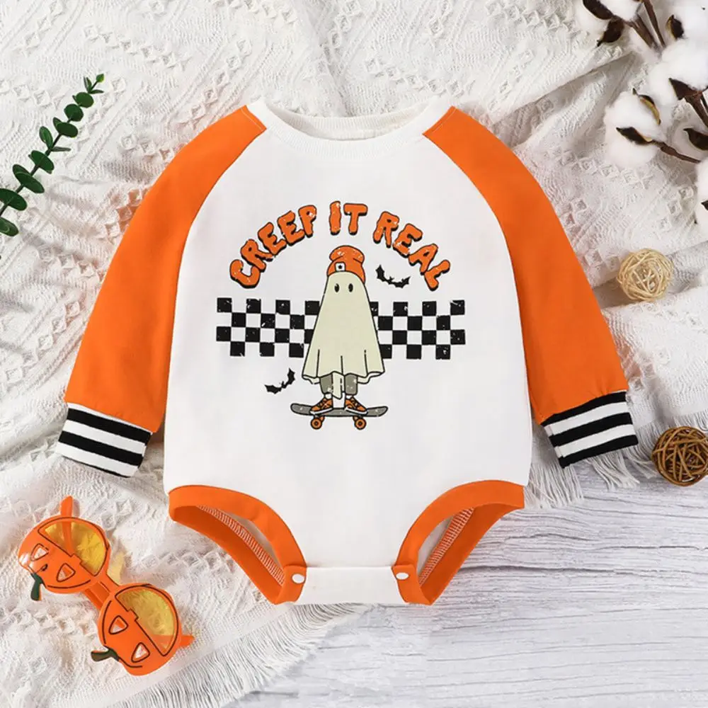 

Halloween Autumn Newborn Infant Baby Boy Girl Rompers 0-24M Cartoon Skateboard Letter Print Long Sleeve Overalls Jumpsuits