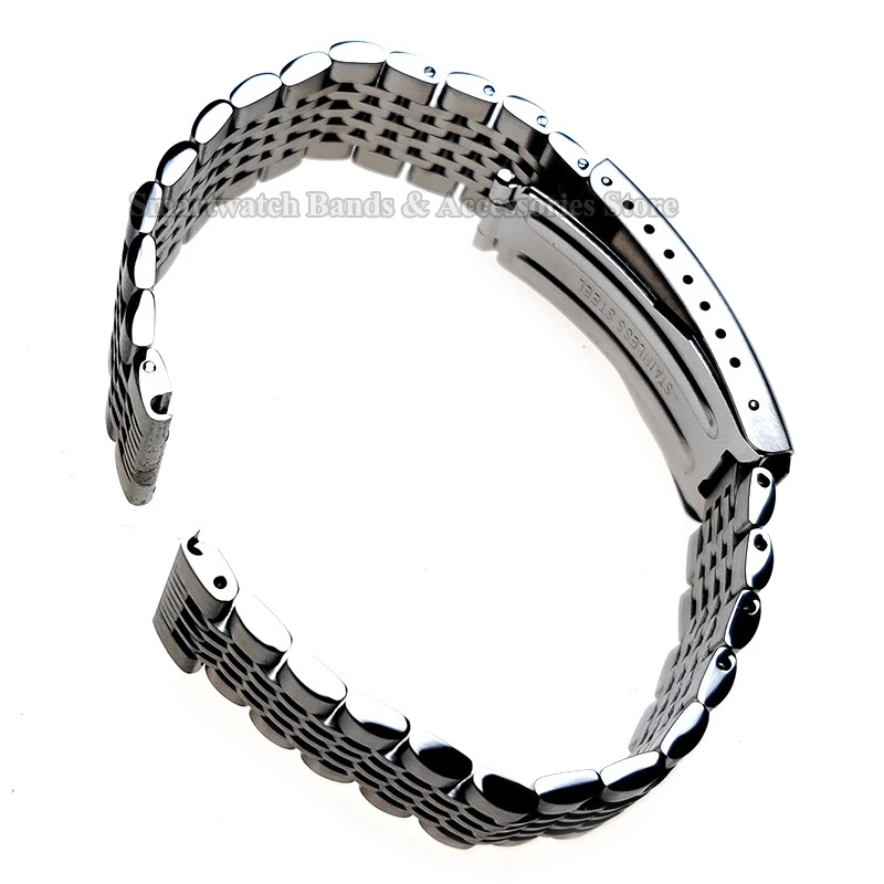 Curved End 18mm 20mm 22mm for Seiko Stainless Steel Wrist Band for Rolex Strap Polished Matte Bracelet Solid Folding Buckle