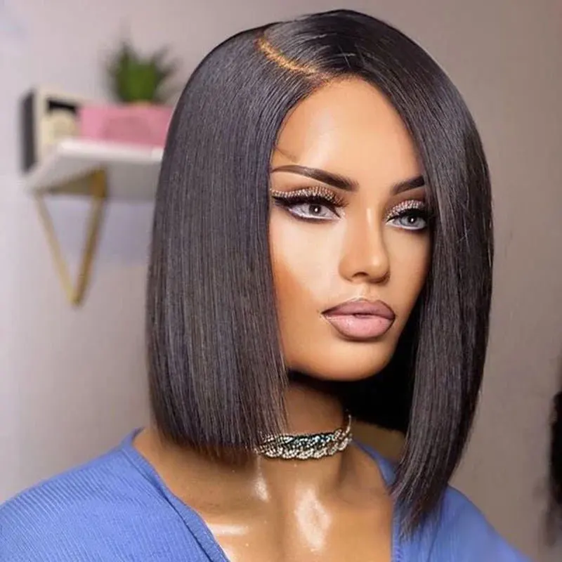 Glueless Straight Bob 12Inch Glueless Brazilian Side Part Lace Wigs for Women Human Hair Short Wig Pre Plucked Perruque Cheveux