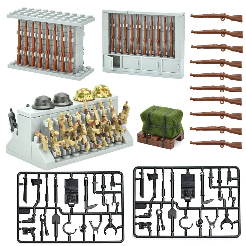 MOC SWAT Bricks Military Weapon Accessories Fence Police Dog Soldier WW2 Army Gun Container Building Block Toys for Children