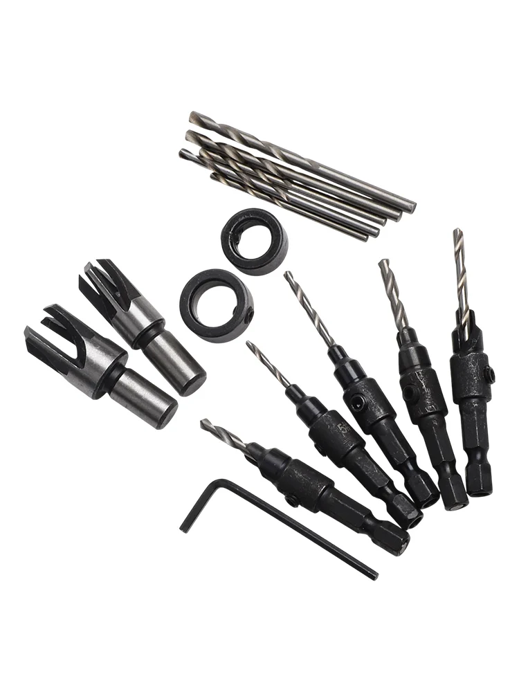 For Wood Screws Adjustable Depth Drill Drill Bit Set For DIY Projects Drill Bit Limit Ring Set Hexagonal Wrench